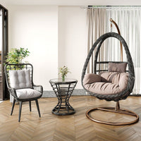 Outdoor Wicker Swing Chair with Stand and Table, Rattan Hanging Basket Chair for Patio Balcony Garden