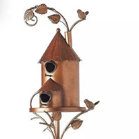 Decorative Wooden Birdhouse Feeder with Iron Stand for Garden