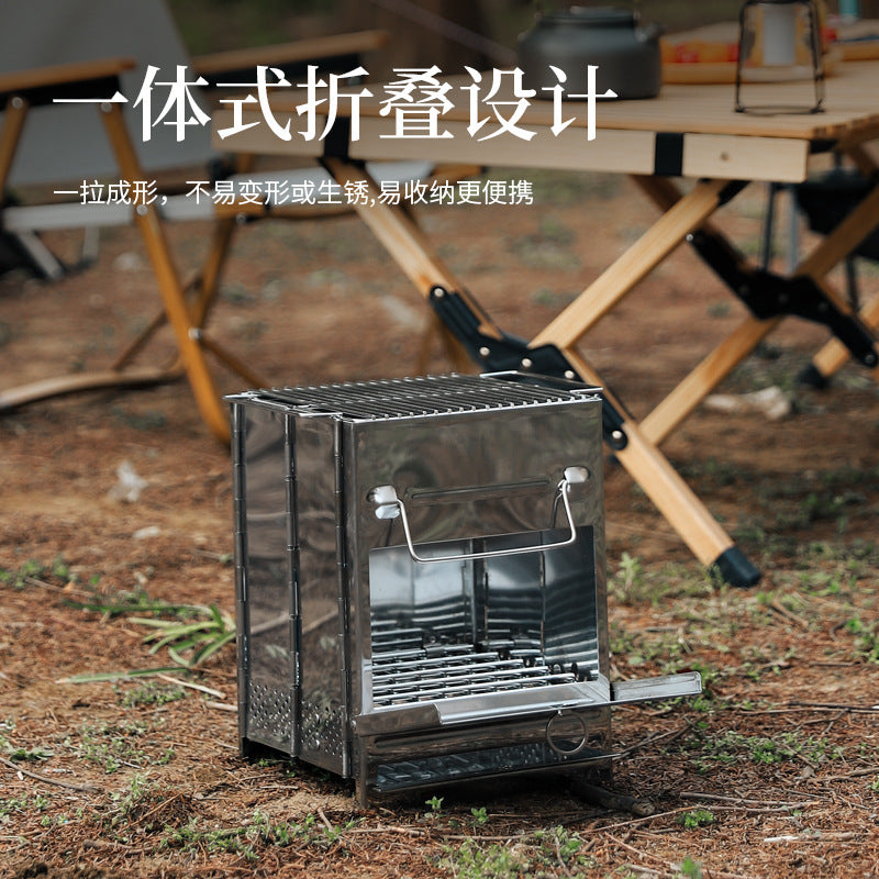 Portable Stainless Steel Mini Charcoal Grill & Wood Stove for Outdoor Camping