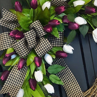 Artificial Tulip Wreath for Front Door Decor, Spring Floral Garland for All Seasons