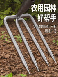Manganese Steel Garden Rake with Wooden Handle for Loosening Soil and Cultivating