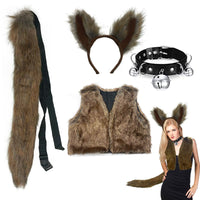 Halloween Wolf Ear Headband and Tail Plush Animal Cosplay Set