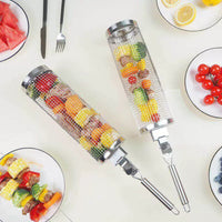 Stainless Steel Rolling BBQ Grill Basket for Roasting and Smoking