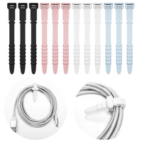 20-Pack Silicone Cable Ties for Earphones and Data Cables, Multi-color Fishbone Design