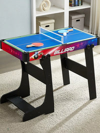 Kids Multi-functional Game Table 2-in-1 Foldable Foosball Billiards or 4-in-1 Air Hockey Table Tennis Solid Wood Activity Center