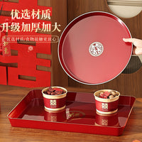 Red Rectangular Wedding Serving Tray for Engagement, Banquets, and Candy