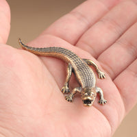 Pure Brass Crocodile Figurine Desktop Ornament Paperweight Tea Pet Collectible