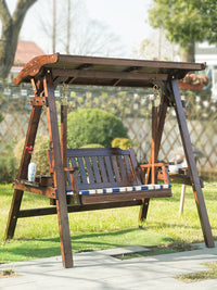 Outdoor Solid Wood Swing Chair with Canopy for Patio Garden