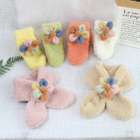 Kids' Lambswool Floral Scarf - Korean Style Thick Warm Neck Warmer for Autumn/Winter