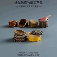 Miniature Woven Bamboo Basket for Micro Landscape DIY Decor