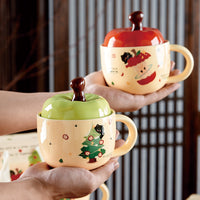Creative Apple Ceramic Mug with Lid and Spoon, 301-400ml, Gift Box Included
