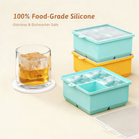 Whiskey Large Ice Cube Mold with Lid, Bubble-Free Square Ice Maker and Storage Box, Easy Release