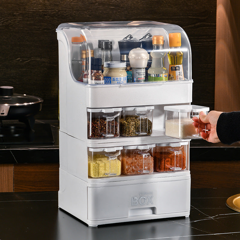 Multi-layer Dustproof Seasoning Storage Rack with Lid for Kitchen Countertop