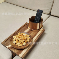 Wooden Sofa Caddy Tray for Couch Gap Storage, Remote Control Holder and Cup Holder