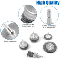 1/4-inch Hex Shank Wire Brush Set for Drill, Rust Removal, Polishing, and Cleaning