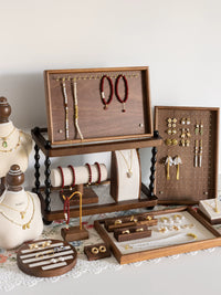 Walnut Wood Jewelry Display Stand for Necklaces, Bracelets, Earrings, and Rings