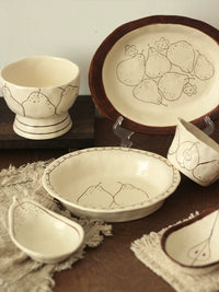 Walnut Market Japanese Style Ceramic High-Footed Yogurt Salad Breakfast Bowl