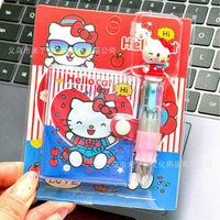 Hello Kitty Notebook Set with Four-Color Pen, High-Value Snap-Button Diary for Students