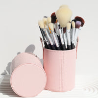 31-Piece Professional Makeup Brush Set with Pink PU Leather Bucket Bag