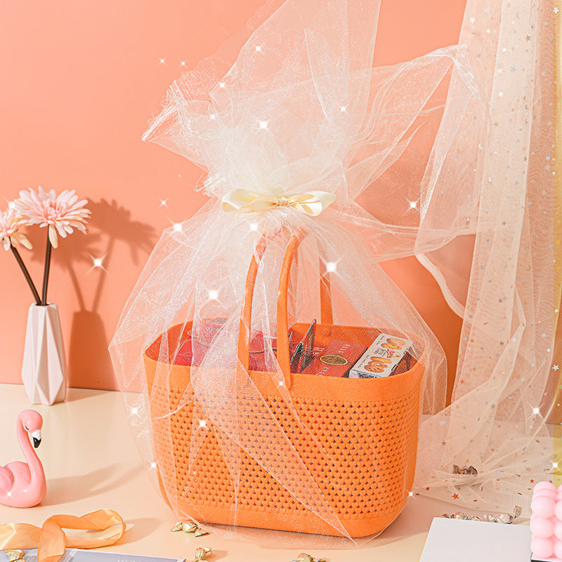 Portable Plastic Storage Basket with Handle for Shopping, Bath, and Gifting