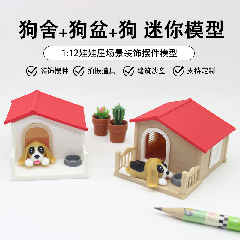 1:12 Dollhouse Miniature Dog House with Food Bowl and Puppy Pet Supplies