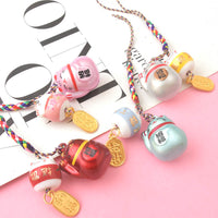 Japanese Ceramic Lucky Cat Wind Chime Charm with Double Bells
