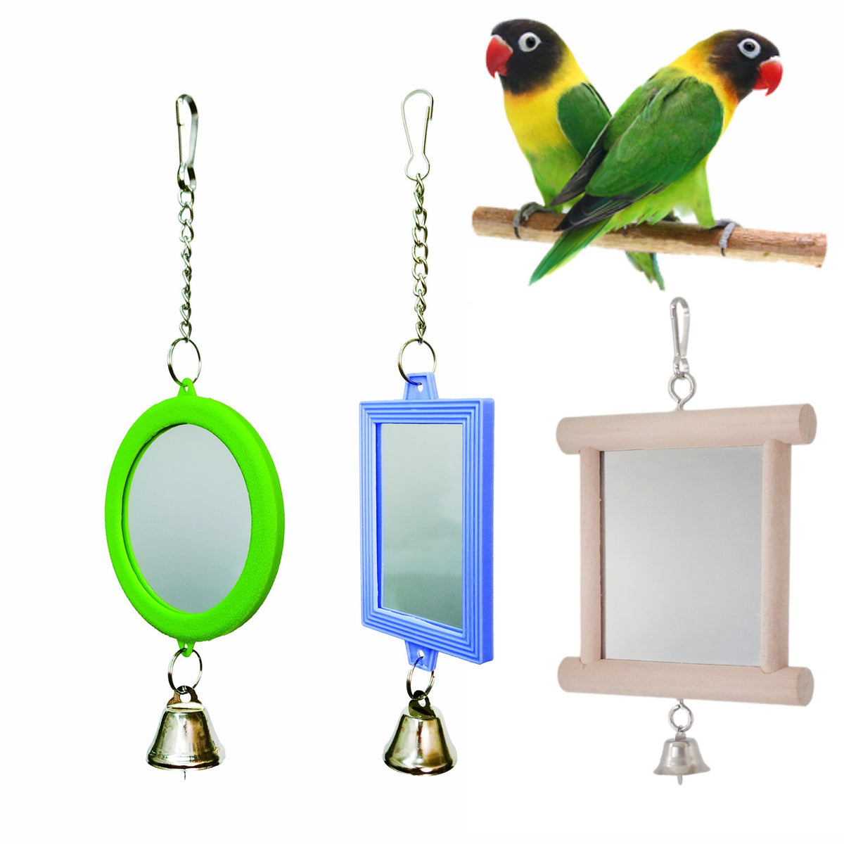 Bird Mirror Toy for Parrots and Small Birds, Chewable Cage Accessory