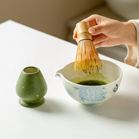 Blue Floral Butterfly Song Dynasty Style Matcha Tea Bowl Set with Whisk
