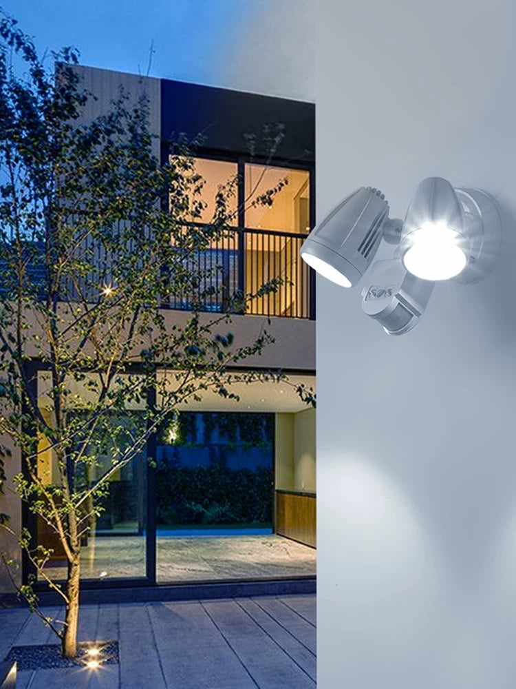 Outdoor LED Wall Sconce with Motion Sensor, Dual-Head Waterproof Garage Light, 110V/220V