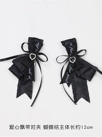 Gothic Lolita Bow Hair Clip Brooch Set with Ribbon and Letter Accents
