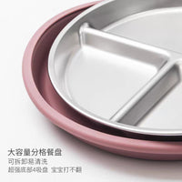 Food Grade Silicone Dinosaur Baby Divided Plate Set with Suction Cup, Anti-Fall Cartoon Training Tableware for Kids