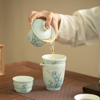 Jingdezhen Soda-Fired Hand-Painted Snow Orchid Tea Strainer Set with Base Ceramic Tea Accessory