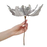 Glitter Flocked Christmas Flower Ornaments for Christmas Tree Decoration, European Classic Style