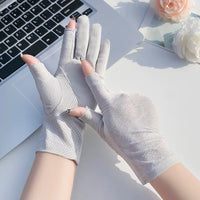 Women's UV Protection Fingerless Ice Silk Gloves for Driving and Sun Protection