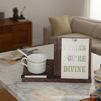 Wooden Triangular Bookshelf with Coaster and Bookmark Holder for Reading and Recipes