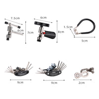 Bicycle Repair Tool Kit with Crank Extractor, Freewheel Remover, Chain Breaker, Hex Key, Spoke Wrench, and Bracket