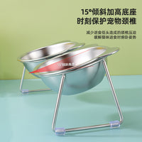 304 Stainless Steel Elevated Pet Bowl for Cats and Small Dogs, Single or Double Bowl Design, Neck Protection Feeder