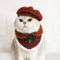 Christmas Pet Hat and Bib Set for Cats and Small Dogs, Festive Octagonal Hat and Scarf Costume