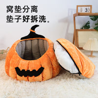 Pumpkin Pet Bed House for Cats and Small Dogs, Warm Winter Sleeping Mat, All Seasons
