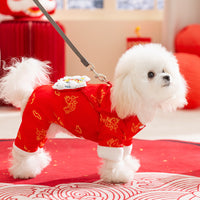 Pet Chinese New Year Tang Suit - Warm Four-Legged Cotton Coat for Dogs and Cats