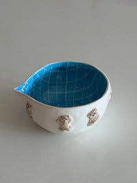 Shinymomo Creative Handmade Ceramic Matcha Bowl with Cute Cartoon Bear and Pool Design