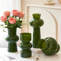 Vintage Glass Vase for Living Room Decor, Hydroponic Flower Arrangement, Retro Green Art Ornament