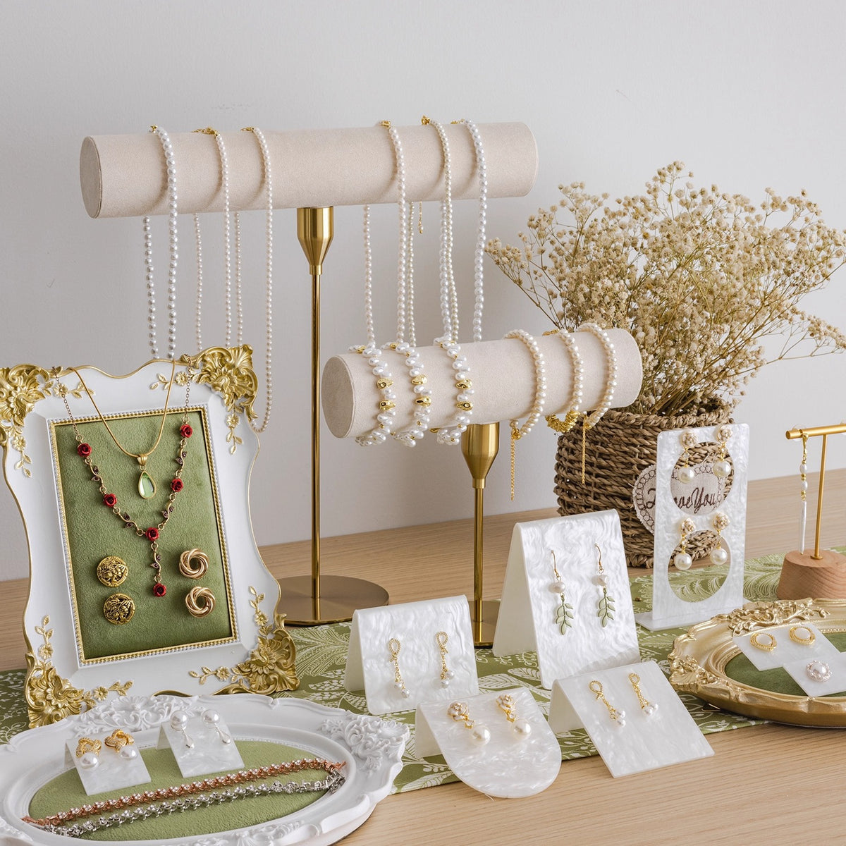 Acrylic Cloud Pattern Earring & Necklace Display Stand with Tray