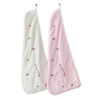 Strawberry Embroidered Quick-Dry Hair Turban, Thick Coral Fleece Absorbent Hair Drying Cap