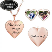 Forever In My Heart Locket Pendant Necklace for Photos, Stainless Steel Heart-Shaped Memorial Jewelry