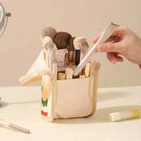 Standing Makeup Brush Organizer Bag, Portable Travel Cosmetic Pouch for Brushes and Pencils