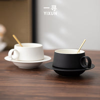 Gradient Ceramic Coffee Mug with Saucer, Handmade Latte Cup for Pour Over Coffee