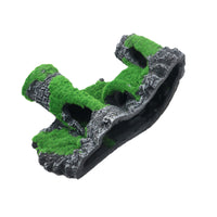 Aquarium Castle Mountain Ornament with Flocked Greenery, Fish Tank Decoration