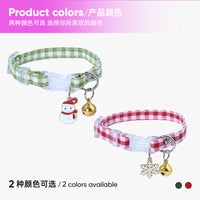 Christmas Pet Collar with Bell and Pendant for Cats and Small Dogs, Adjustable Plaid Safety Buckle