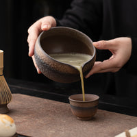 Japanese Gilt Iron Glaze Matcha Tea Set with Whisk Stand and Bowl
